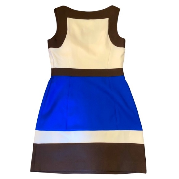 $375 MILLY Colorblock Imara Dress, Ivory, Blue, & Brown size 12 NWT - Picture 6 of 7